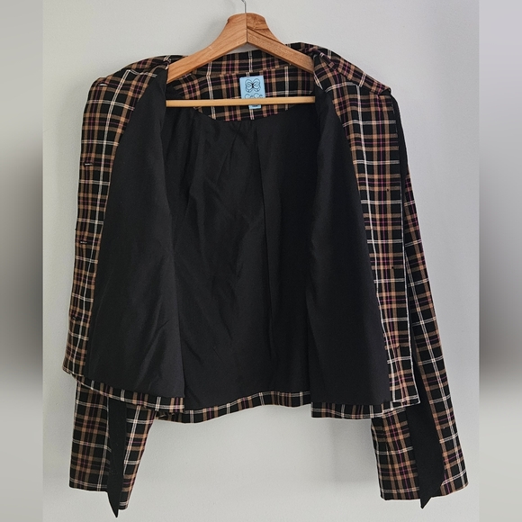 NWT Women's Cece Plaid Tie Neck Blazer Jacket with Rhinestone Button-Up Size XL - Picture 15 of 15